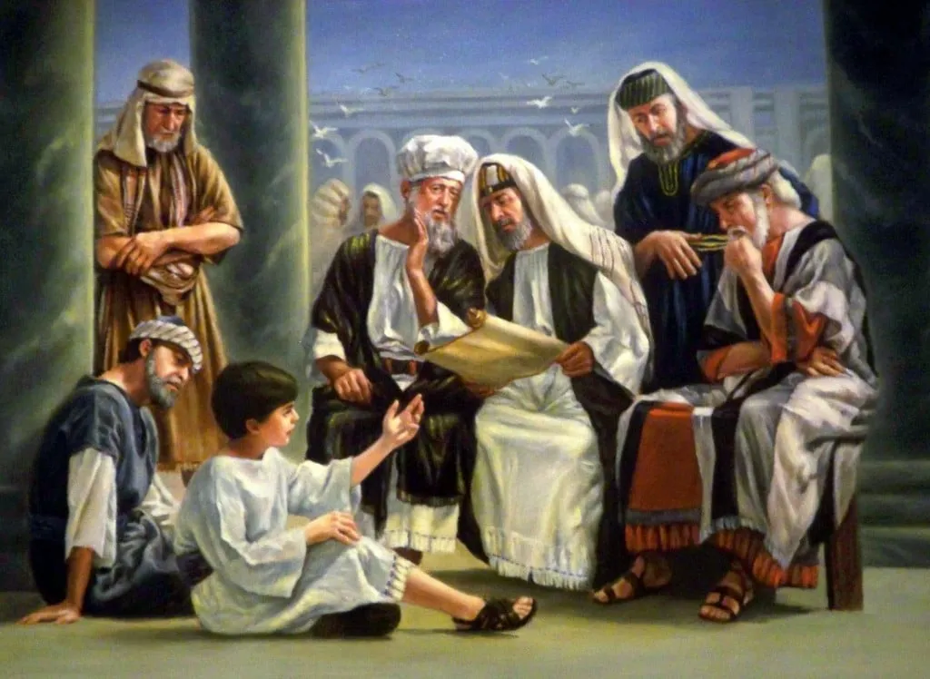 The young Jesus lost in the temple